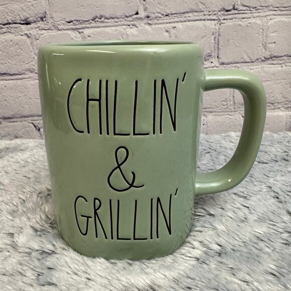Rae Dunn Artisan Collection Chillin & Grillin Green Ceramic Coffee Cup Mug - Picture 1 of 5